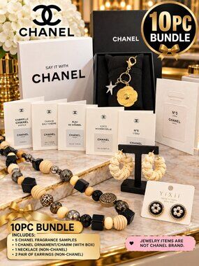 CHANEL Gold Camellia Flower Bag Charm Keychain w/ CHANEL Gift Box + Bonus Gifts